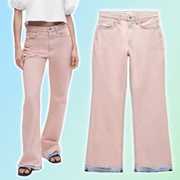 NWT ZARA Mid Rise Full Length Bootcut Jean Sz 4 Raw Destroyed Hem - Picture 1 of 10